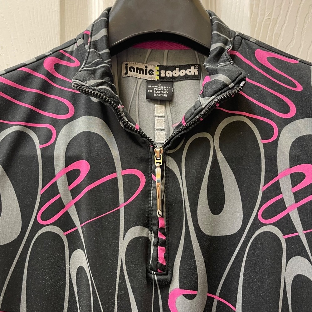 Vintage Jamie Sadock Women's Sz Small Black Cap Sleeve 1/4 Zip Polo Shirt - Picture 7 of 14